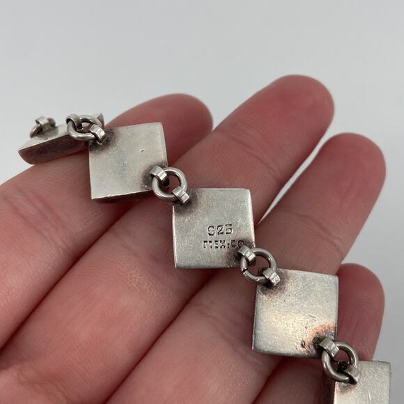 Vintage 925 square cabochon stone bracelet - Picture 4 of 6